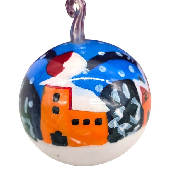Hand-Painted Li Bien Ornament Winter Village Scene Glass Bauble With Gift Box - Picture 2 of 9